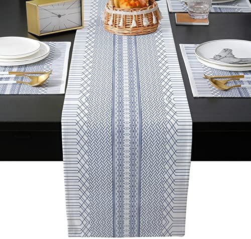 Geometric Table Mats Set of 4 With Table Runner 90 Inches Long,Cotton