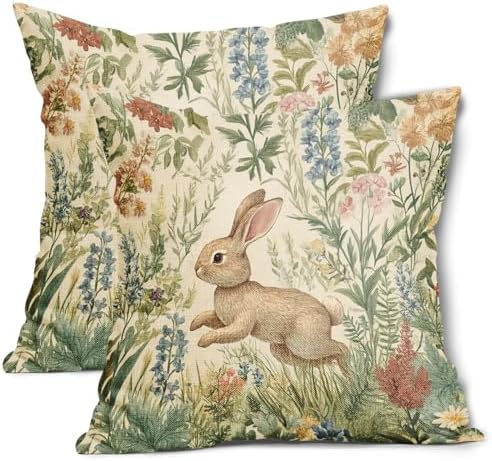 Spring Summer Pillow Covers 22x22 Inch Set of 2 Easter Bunny Floral