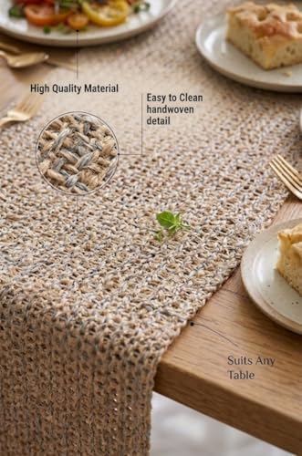 Cologne Grey Jute Table Runner 16x90 Inch, Farmhouse Boho Table Runner