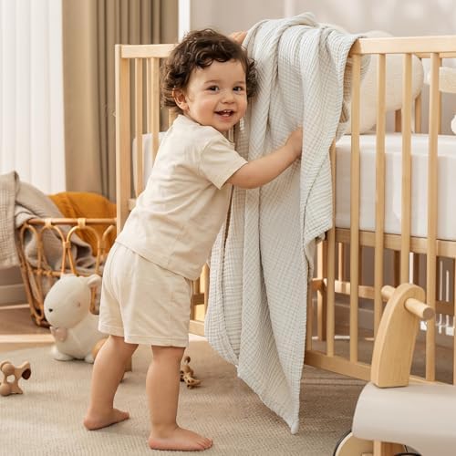 PHF 100% Cotton Muslin Blanket for Adults, Throw XL 50"x70", Oat Milk