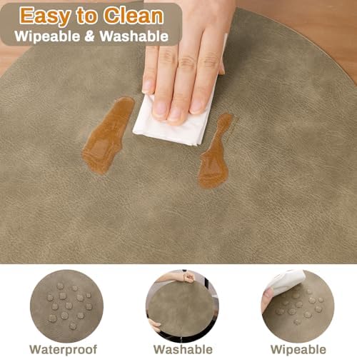SHACOS Faux Leather 13" Round Placemats Set of 6 Heat Resistant, Khaki