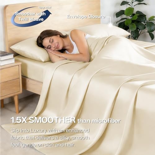 MR&HM Queen Sheets 4 Pieces, Rayon Derived from Bamboo Blend, Cream