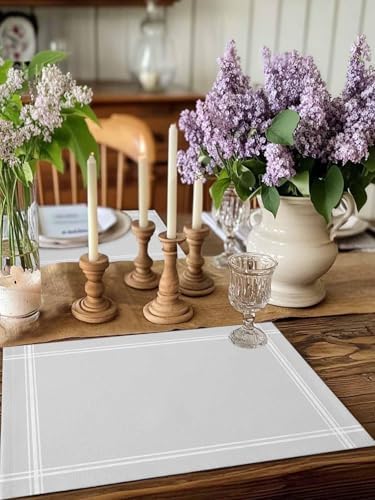 Placemats Set of 8 for Dining Table, Solid Color Light Gray Washable
