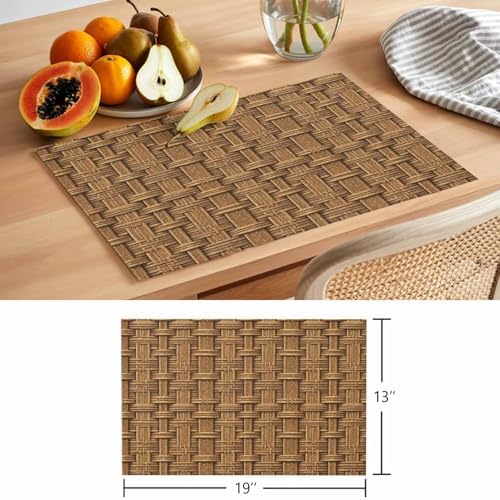 Placemats Set of 8, Vintage Rattan Woven Placemat, Linen Place Mats