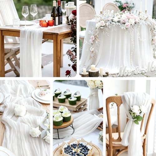 Ivory White Cheesecloth Table Runner 120inches for Party Home Decor