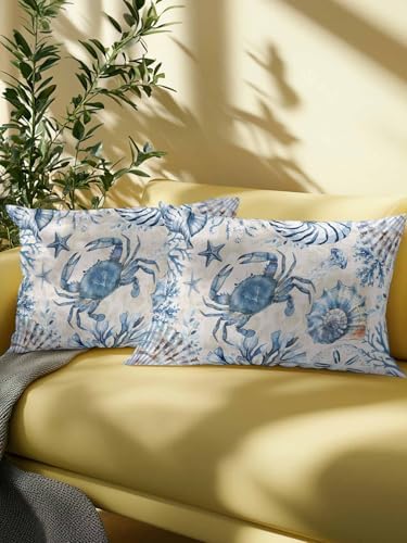 Outdoor Pillows Waterproof, Blue Crab Coastal Bedding Throw Pillows