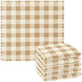 Dish Towels Beige Gingham Netural Absorbent Cotton Kitchen Towels