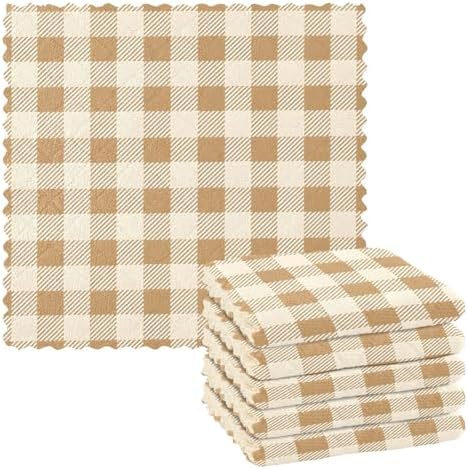 Dish Towels Beige Gingham Netural Absorbent Cotton Kitchen Towels