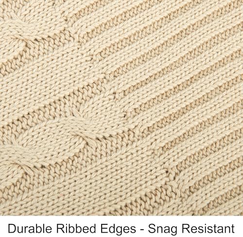 100% Cotton Cable Knit Throw Blanket, Ultra Soft, Warm, Machine