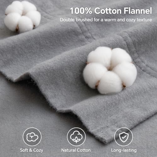 BEDELITE 100% Cotton Flannel Sheets King Size, Dark Grey, 4 Pieces