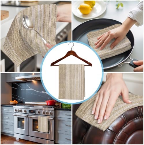 Abstract Beige Kitchen Towels Set of 3, Rustic Farmhouse Minimalist