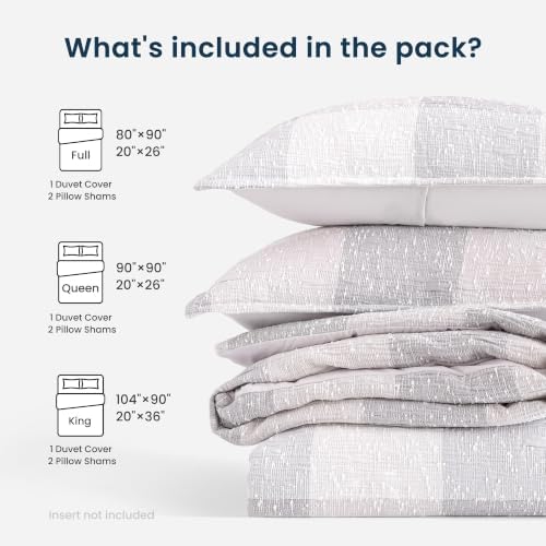 SLEEP ZONE Duvet Cover Set Queen, Modern Grid Jacquard Bedding Set