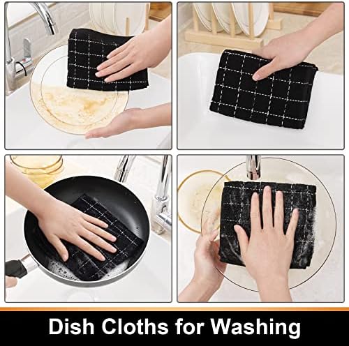 Mordimy Cotton Terry Checkered Dish Cloths, 12"x 12", 12 Pack, Black