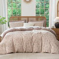 Floral Duvet Cover Queen Size - 3 Pieces Brushed Microfiber Crinkle