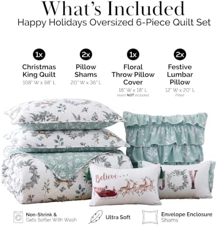 Reversible Christmas Quilt Set King/California King 6 Piece Reindeer