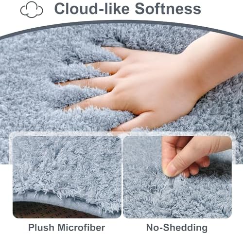 Bathroom Runner Rug 60"x24", Non Slip Long Bath Mat, Blue Grey
