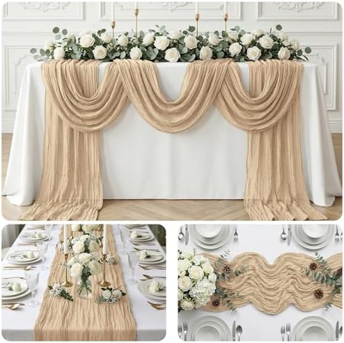 10 Pack Beige 17 x 108 Inch Cheesecloth Table Runner - Boho Gauze