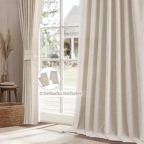 96 Inch Living Room Curtains Natural Taupe Linen Pleated Drapes Back