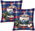 Plaid Accent Pillow Covers 22x22 Inch Set of 2 Linen for Kitchen