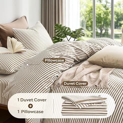 JELLYMONI 100% Cotton Classic Striped TwinXL Duvet Cover Set