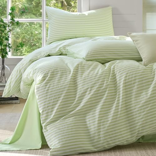 JELLYMONI Cotton Printed Striped Pillowcases Set of 2, Sage Green