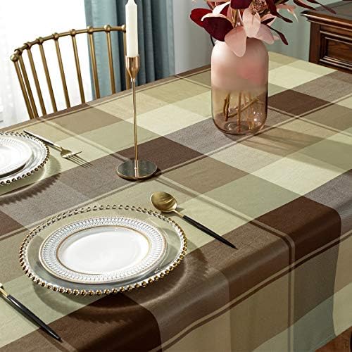SASTYBALE Rectangle Tablecloth, 52" x 70" Checkered Table Cloth, Taupe