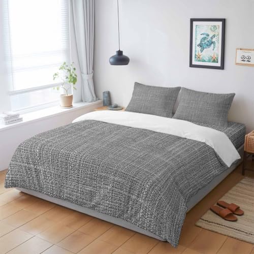 Medium Gray Linen Texture California King Duvet Cover Set - 4 Pcs