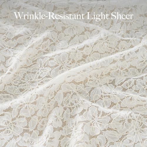 RYB HOME Ivory Embroidered Lace Sheer Curtains 96 Inch for Bedroom