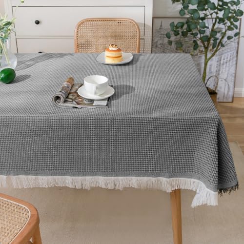 Dining Table Cloth Square 70 inch, Waffle Pattern with Tassels