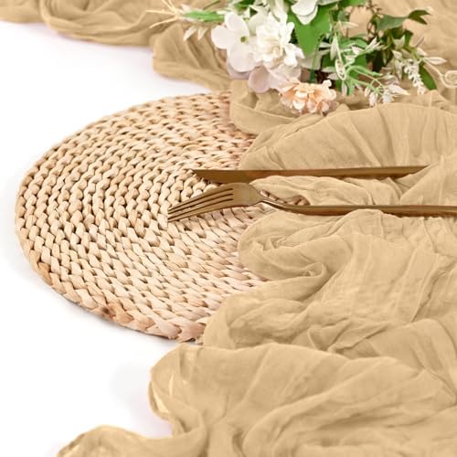 12 Pack Beige Cheesecloth Table Runner 21.5×120 Inch
