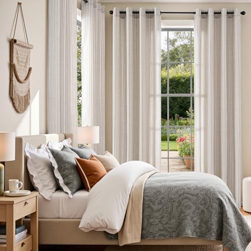 Vangao Linen Curtains for Living Room, Taupe Grey Curtains 96L, 2