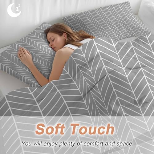 Grey Geometric Bedding 3 Piece Duvet Cover Set Queen Size, Modern Pure
