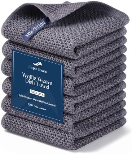 Utopia Kitchen 100% Cotton Waffle Weave Kitchen Towels (6 Pack, Grey)