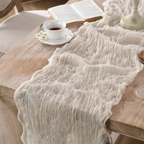 12 Pack Cream White Cheesecloth Table Runners, 120 Inch 10Ft Ivory