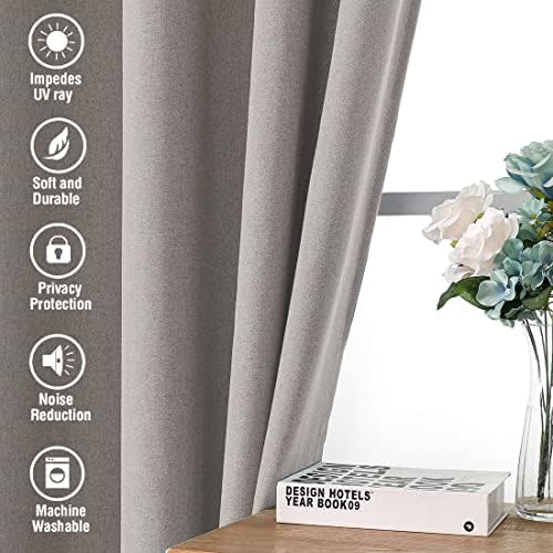 Grommet Curtains Faux Linen for Bedroom 2 Panels, 84 inches Long Room