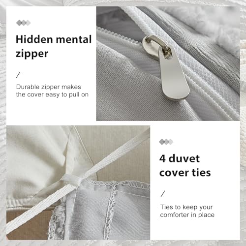 WARMDERN Grey Boho Duvet Cover Set Queen Size, Tuft Texture, 3-Piece