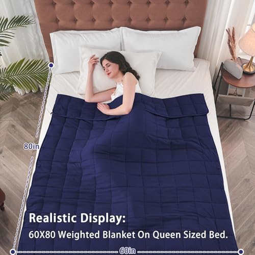 yescool Weighted Blanket for Adults 15lbsQueen Size, 60" x 80", Blue