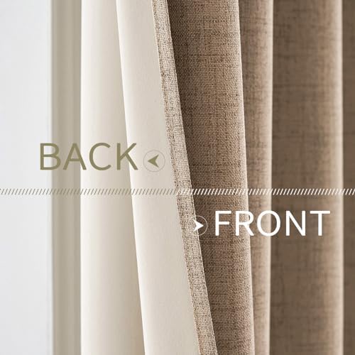 MIULEE 100% Blackout Linen Curtains for Bedroom 52x96 Inches Copper