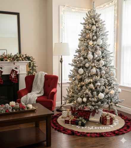 AISENO 48 Inch Red and Black Buffalo Plaid Tree Skirt