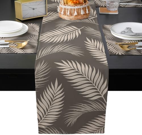 Rustic Palm Leaves Table Mats Set of 6 with Table Runner 90 Inches