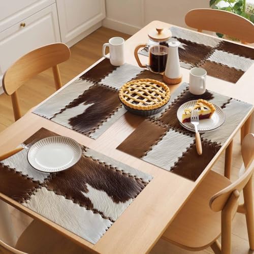 Placemats Set of 8, Brown White Leather Texture Woven Placemat, Linen