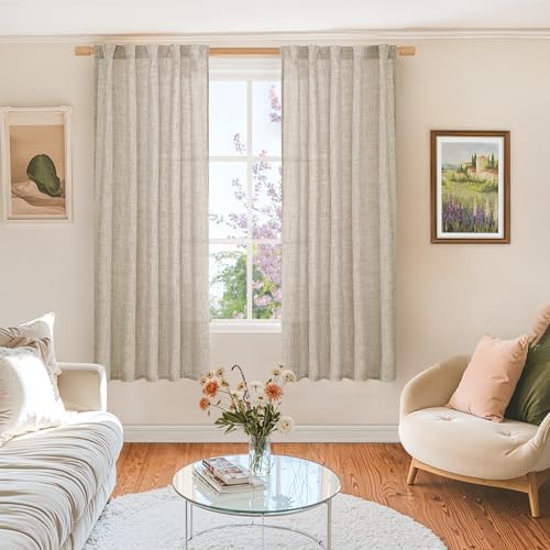 BGment Natural Linen Curtains 63 Inch Length 2 Panels, Light Filtering