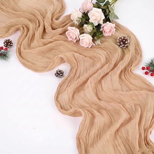 12 Pack Beige Cheesecloth Table Runner 17x108 Inch Boho Wrinkled Sheer