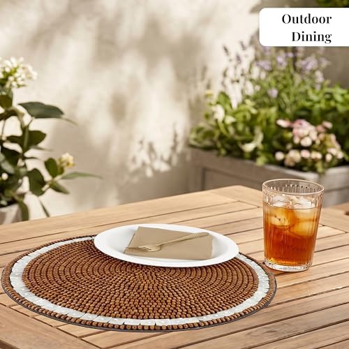 Round Woven Placemats Set of 2 13 Inch Ivory Natural Handmade Table