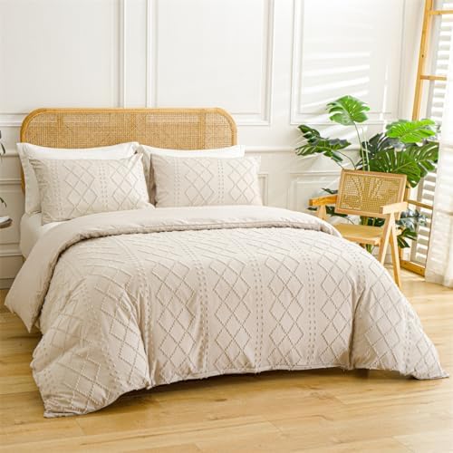 INFLAG Boho Duvet Cover, 3pc Boho Tufted Microfiber Bedding Comforter