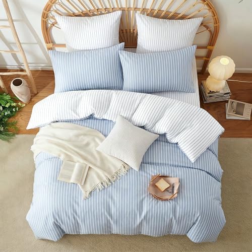 Nayoroom Striped Duvet Cover Queen Reversible Blue White Stripe