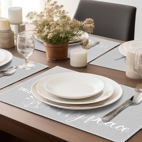 Hahafelt Set of 6 Linen Placemats Farmhouse with Sayings for Dining