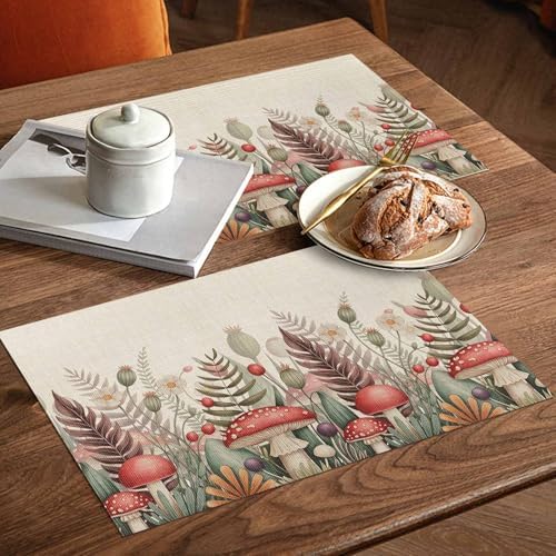 Placemats Set of 8, Mushroom Vintage Woven Placemat, Linen Place Mats