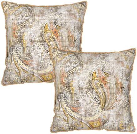 Paisley Floral Velvet Pillow Covers Set of 2 20x20 Inch Vintage White