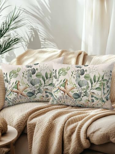 12x20 Outdoor Pillows Set of 2, Spring Eucalyptus Coastal Waterproof